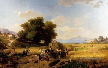 Le dernier paysage du jour de la récolte Franz Richard Unterberger Peinture à l'huile